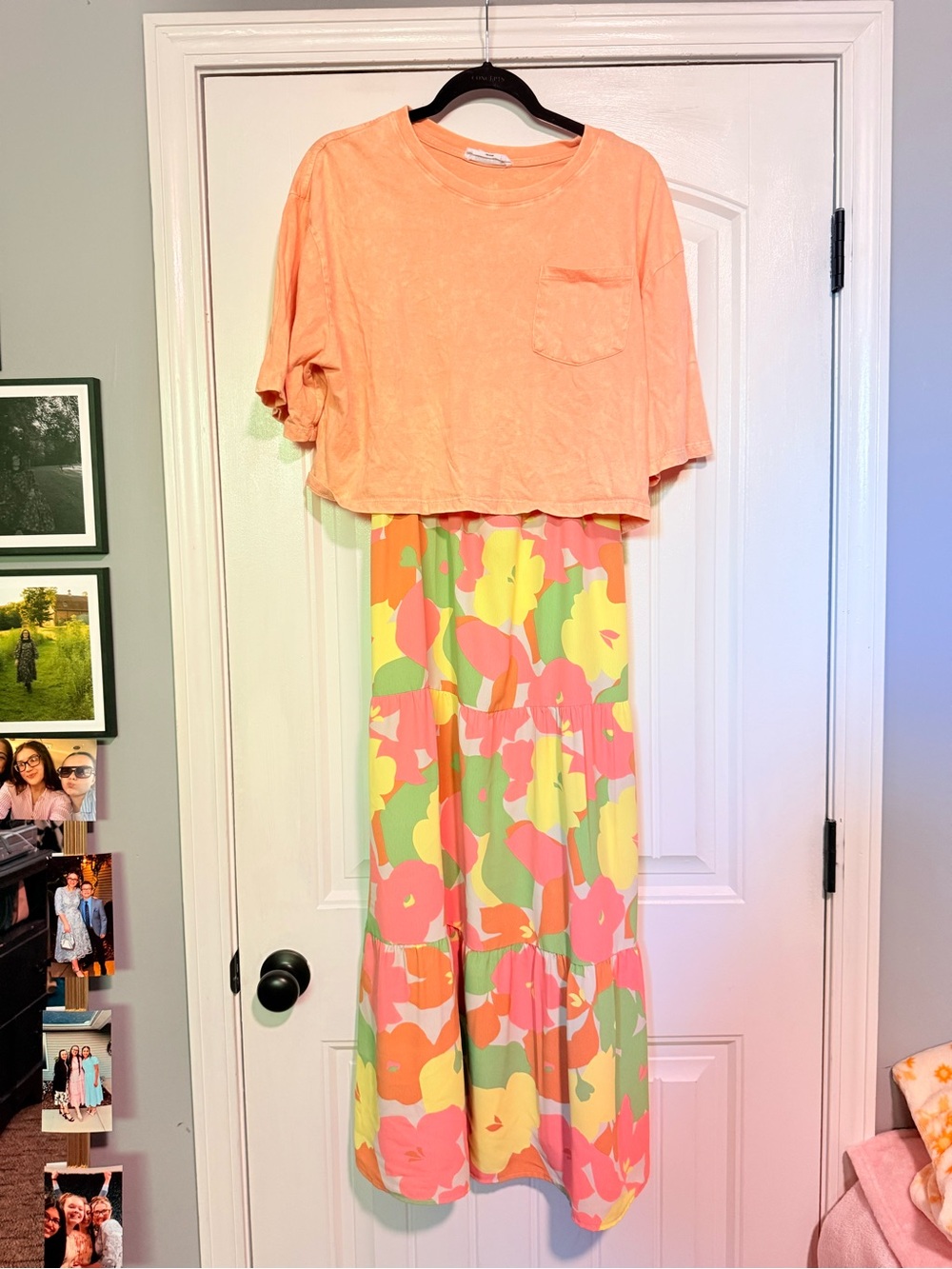 Peach Crop Tee with Floral Maxi Dress Set